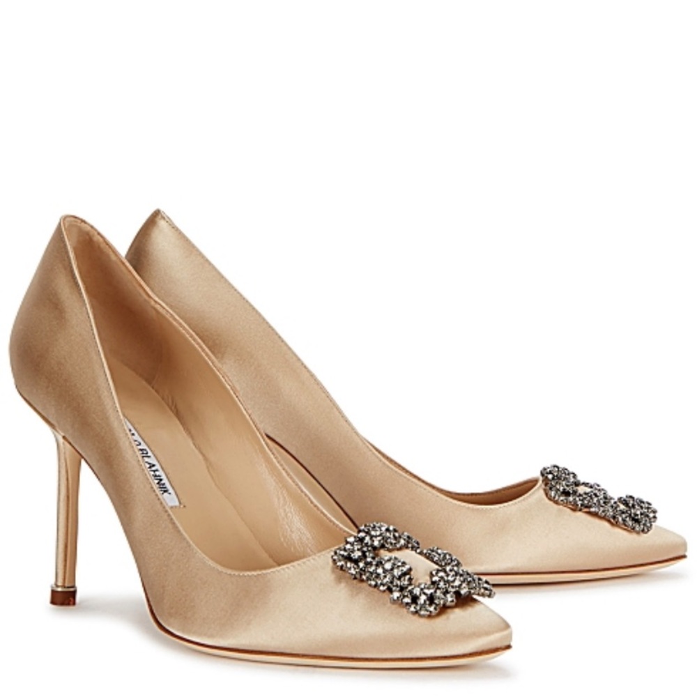 Manolo Blahnik hangisi champagne satin pumps - Picture 1 of 8